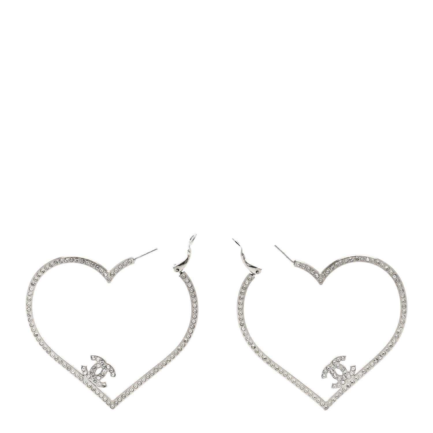Chanel Swarovski Crystal CC Heart Hoop Earrings Silver 3 of 4