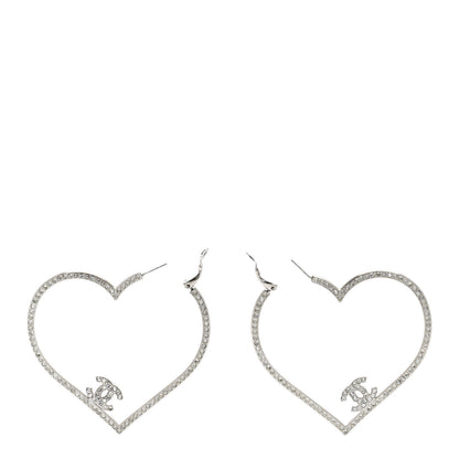 Chanel Swarovski Crystal CC Heart Hoop Earrings Silver 3 of 4