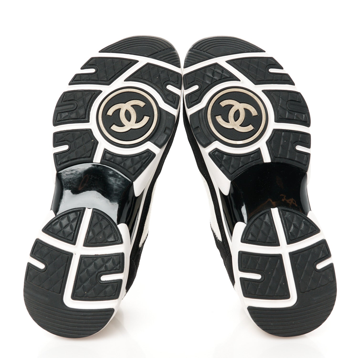 Chanel Fabric Suede Calfskin CC Sneakers 39.5 White Black 5 of 9