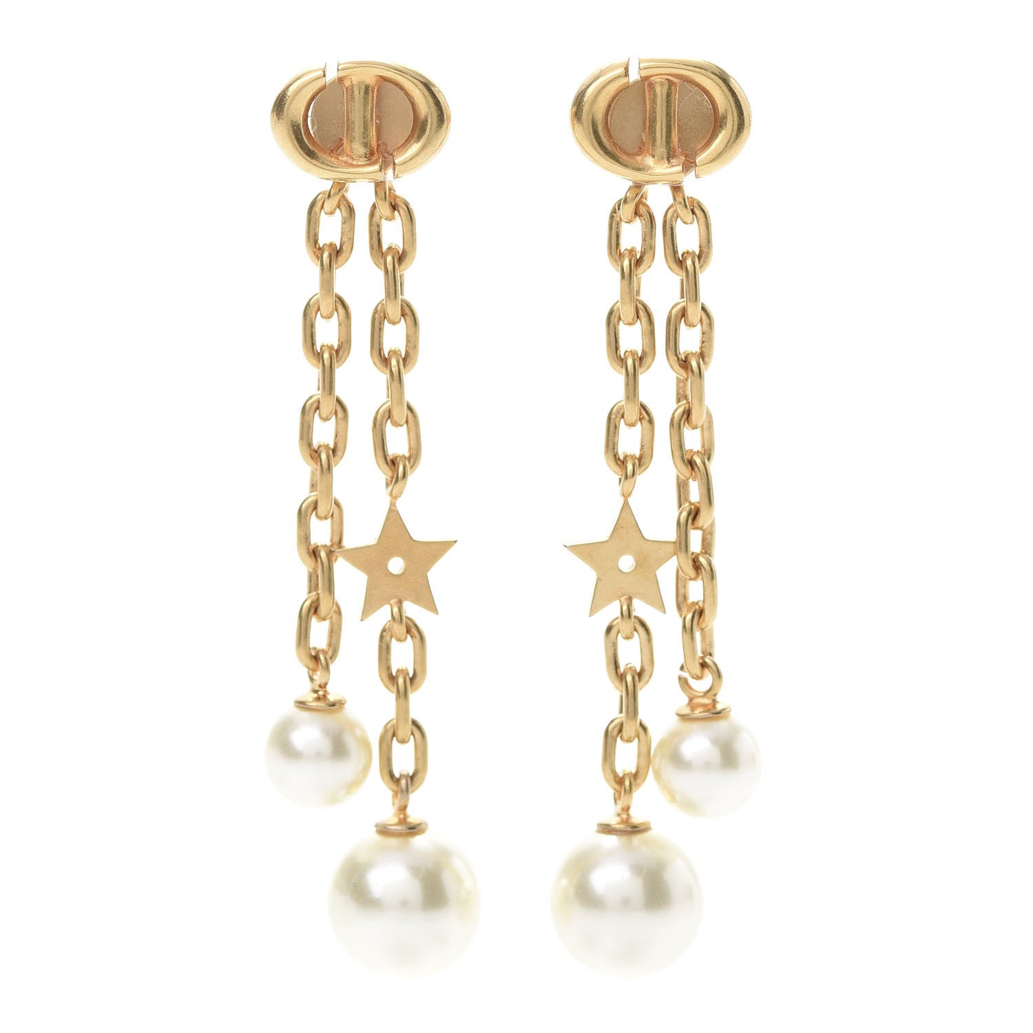 Christian Dior Pearl CD Navy Earrings Gold 1 of 5