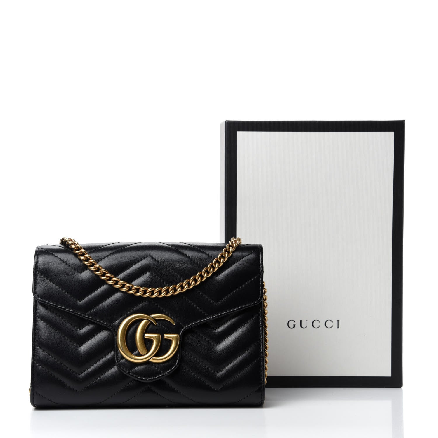 Gucci Calfskin Matelasse GG Marmont Chain Wallet Black 12 of 12