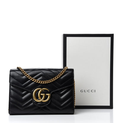 Gucci Calfskin Matelasse GG Marmont Chain Wallet Black 12 of 12