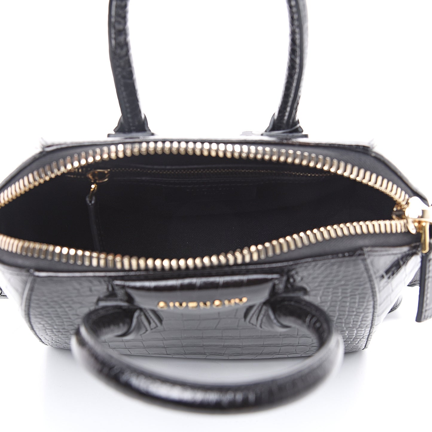 Calfskin Crocodile Embossed Mini Antigona Black