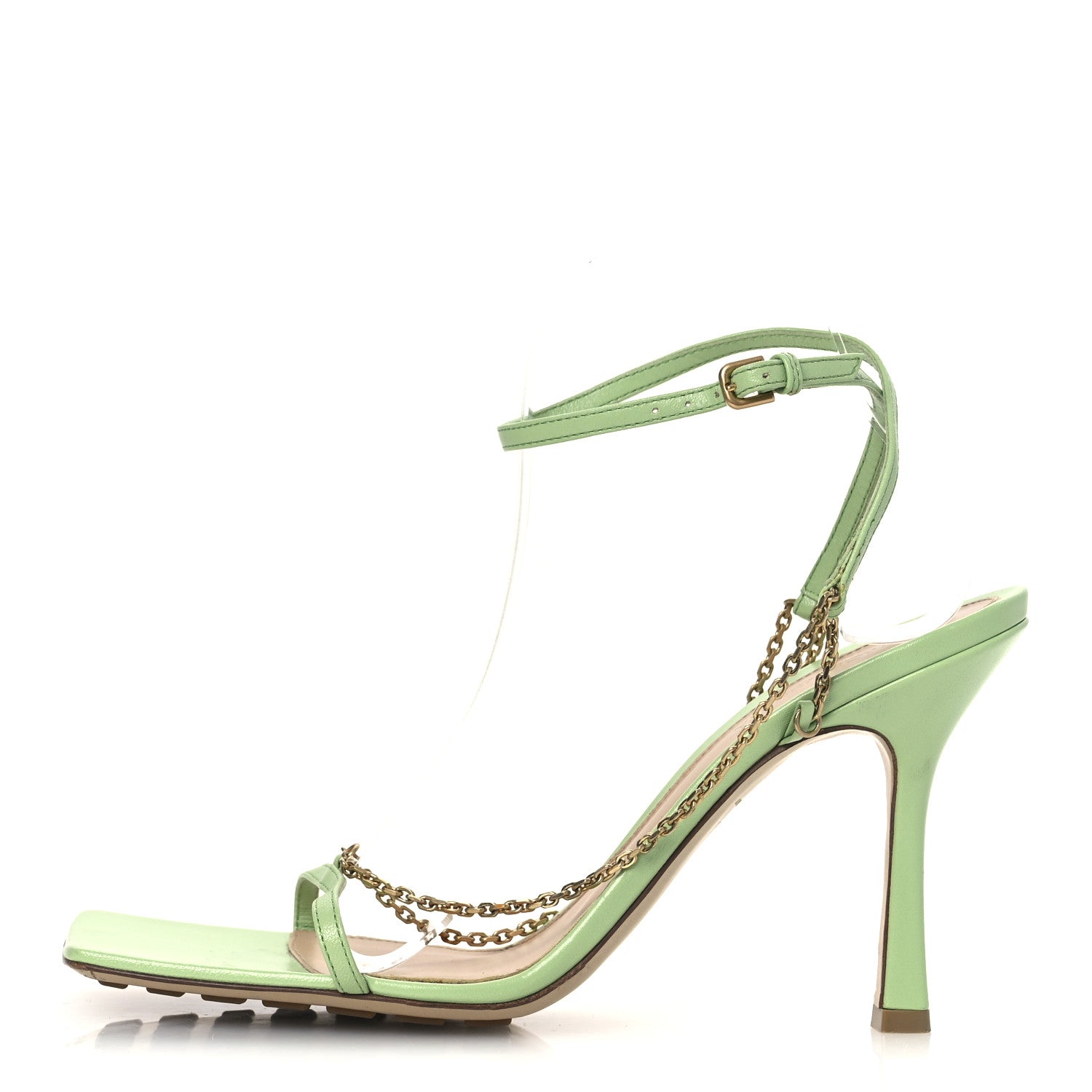 Bottega Veneta Lambskin Stretch Chain Strap 90mm Sandals 40.5 Pistachio 1 of 14