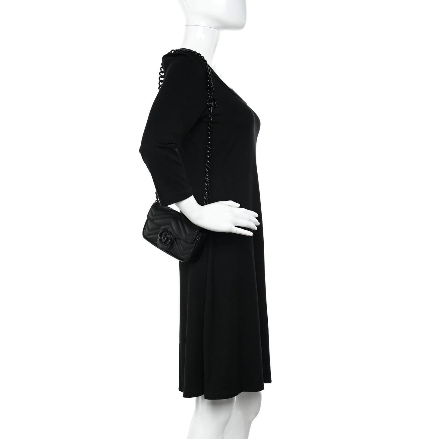 Calfskin Matelasse Monochrome GG Marmont Chain Belt Bag Black