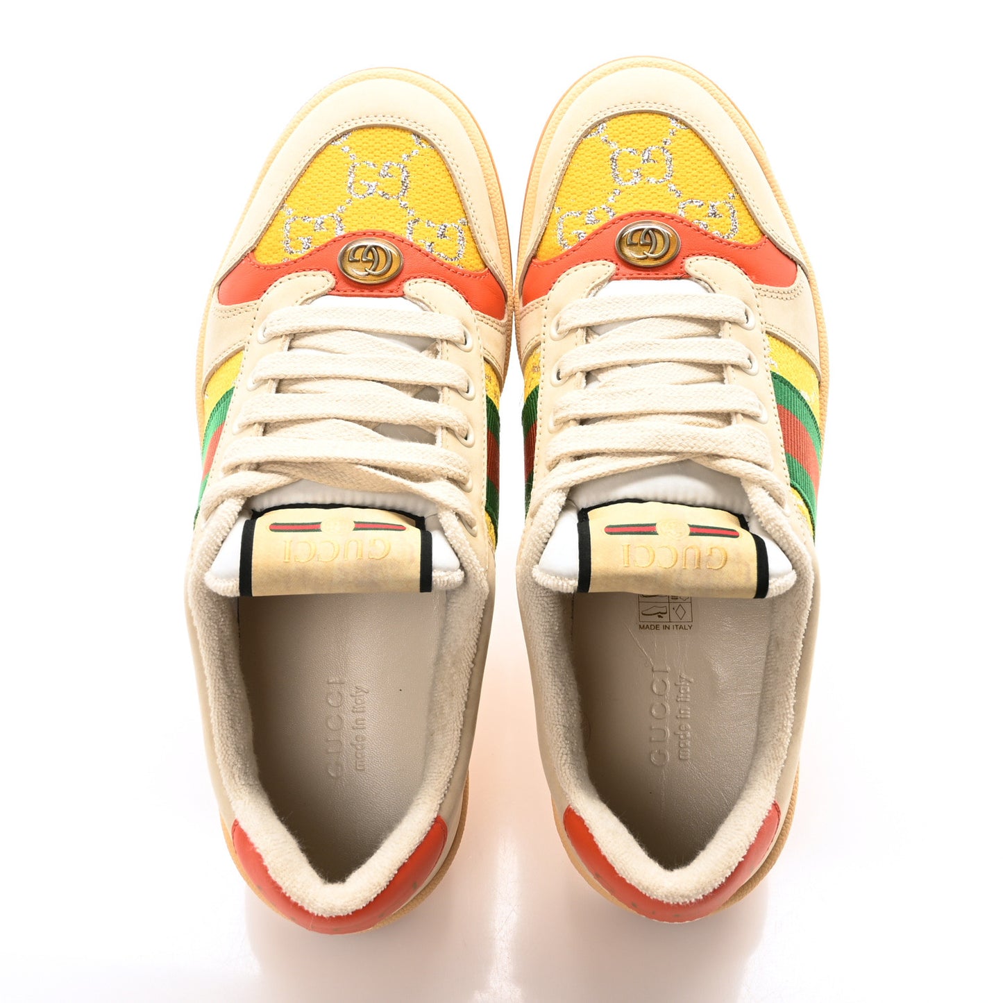 Lame GG Monogram Nubuck Web Screener Sneakers 37.5 Dusty Milk Yellow