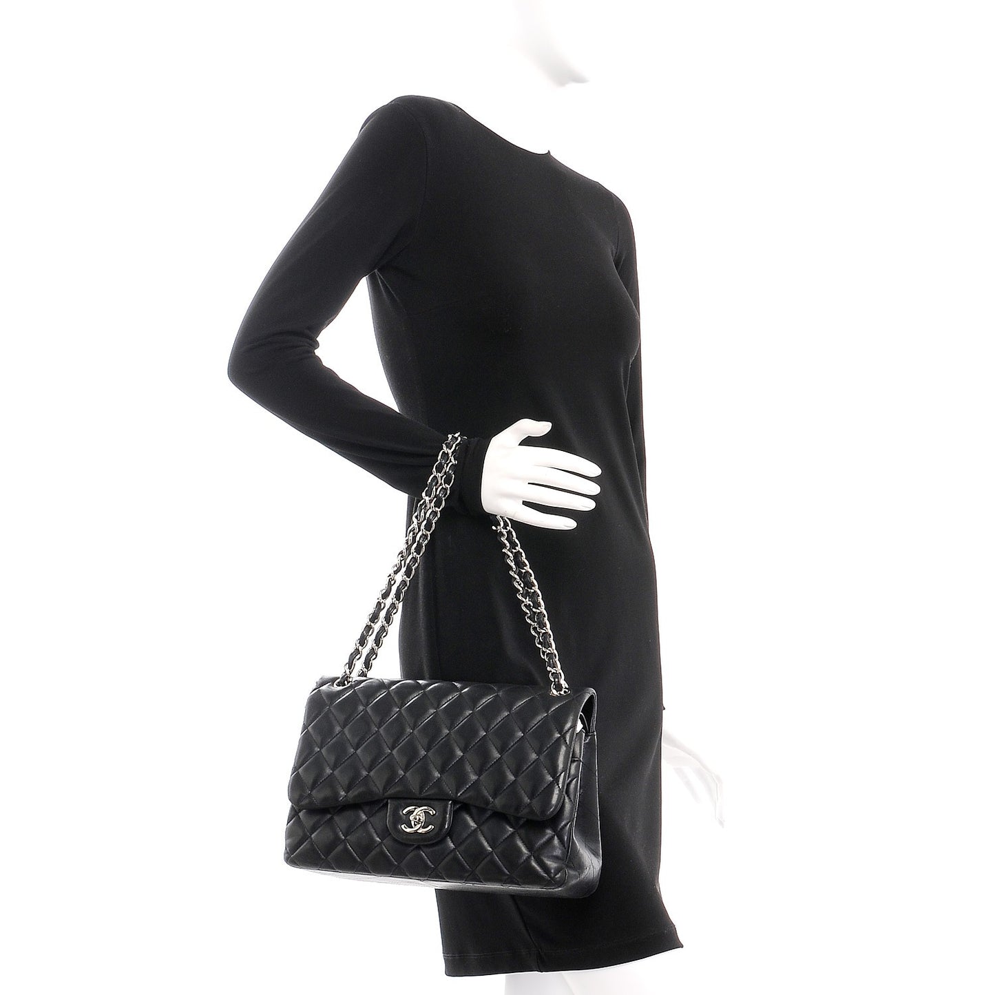 Lambskin Quilted Jumbo Double Flap Black