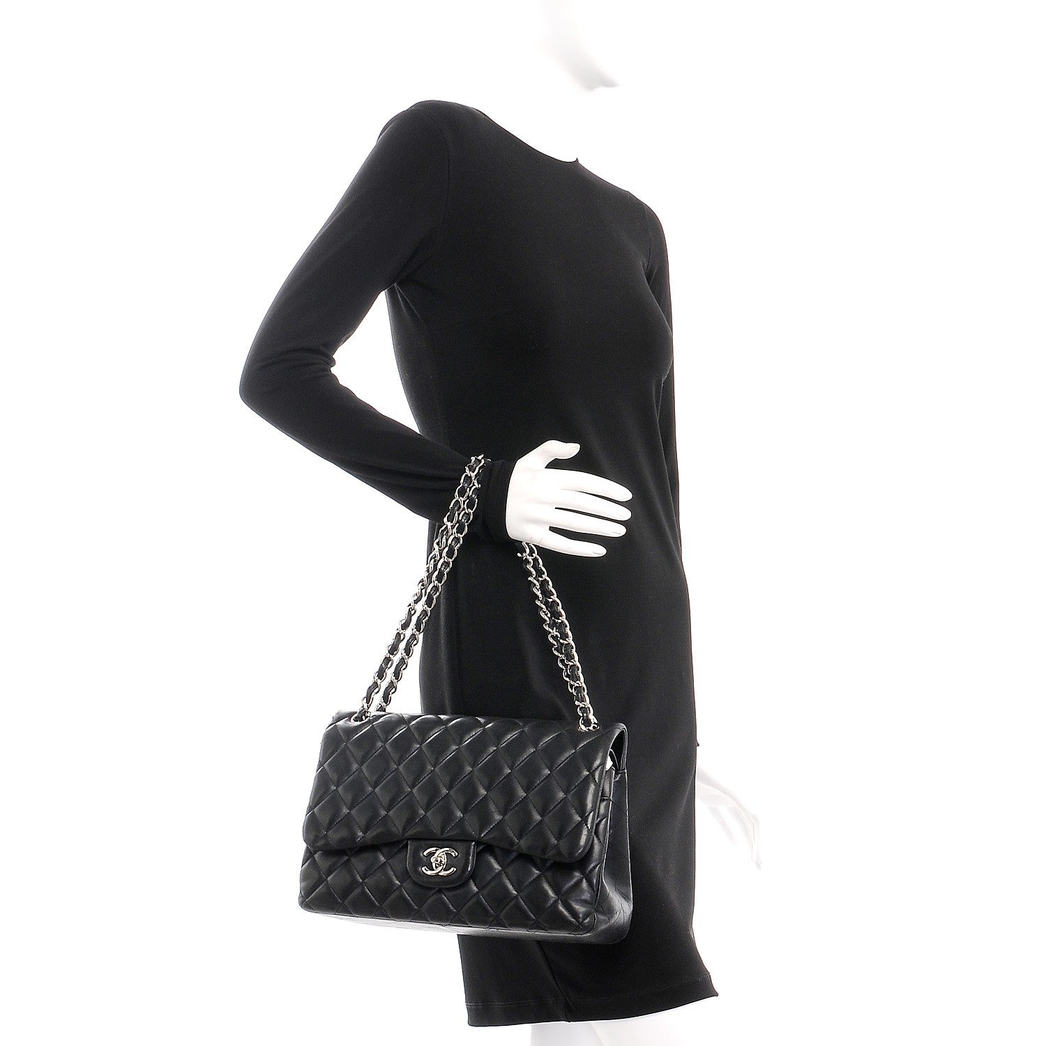 Chanel Lambskin Quilted Jumbo Double Flap Black 3 of 8