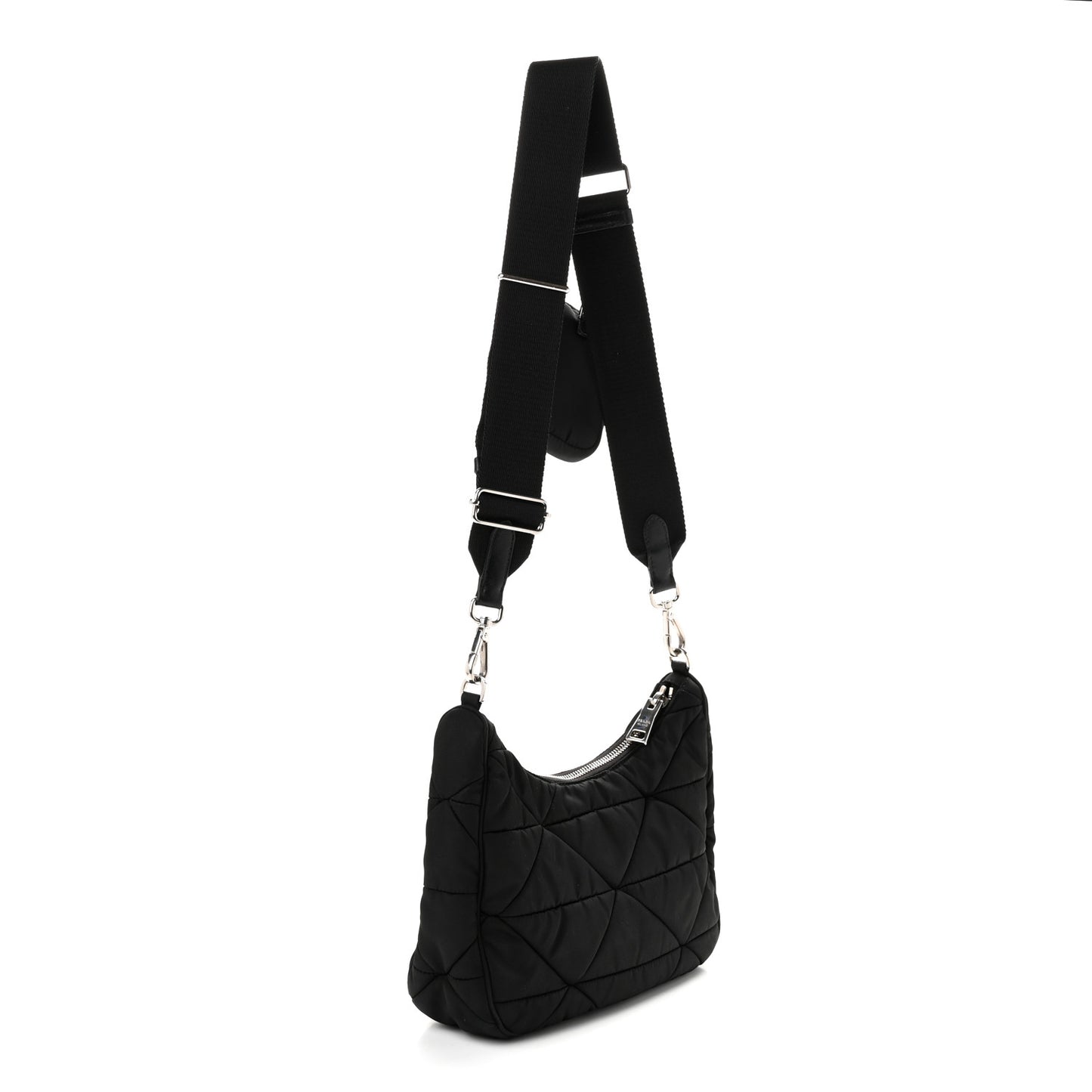 Re-Nylon Triangle Padded Patchwork Shoulder Bag Black