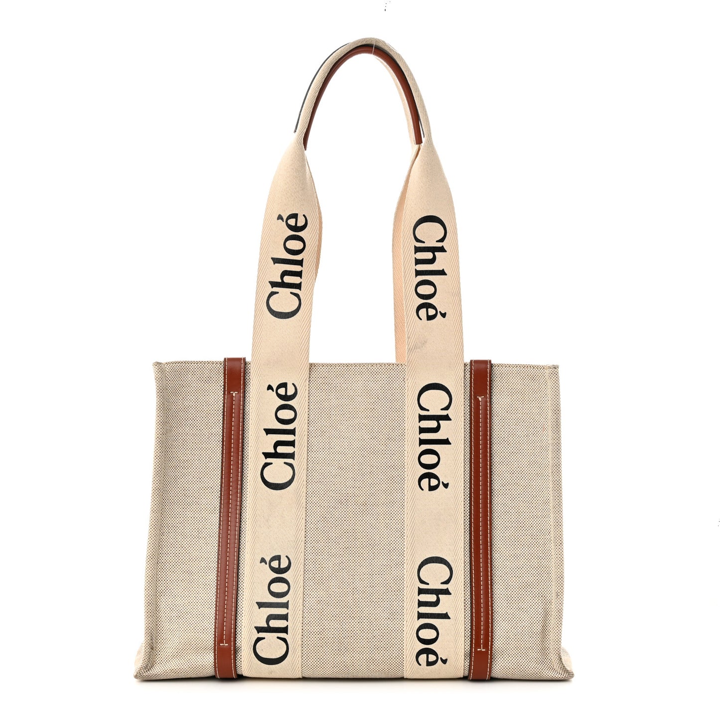 Cotton Calfskin Medium Woody Ribbon Tote White Brown