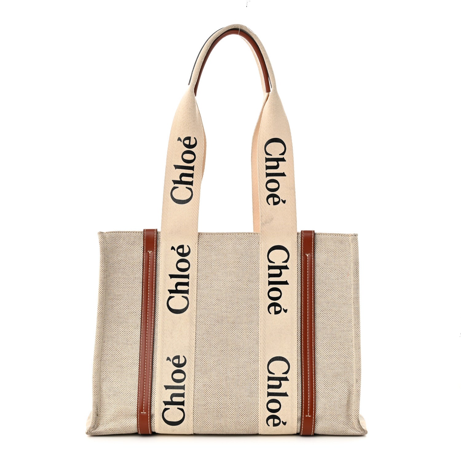 Chloe Cotton Calfskin Medium Woody Ribbon Tote White Brown 1 of 13