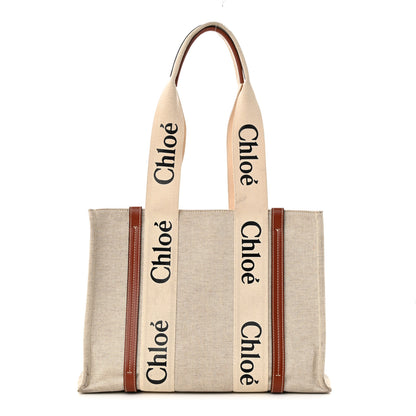 Chloe Cotton Calfskin Medium Woody Ribbon Tote White Brown 1 of 13