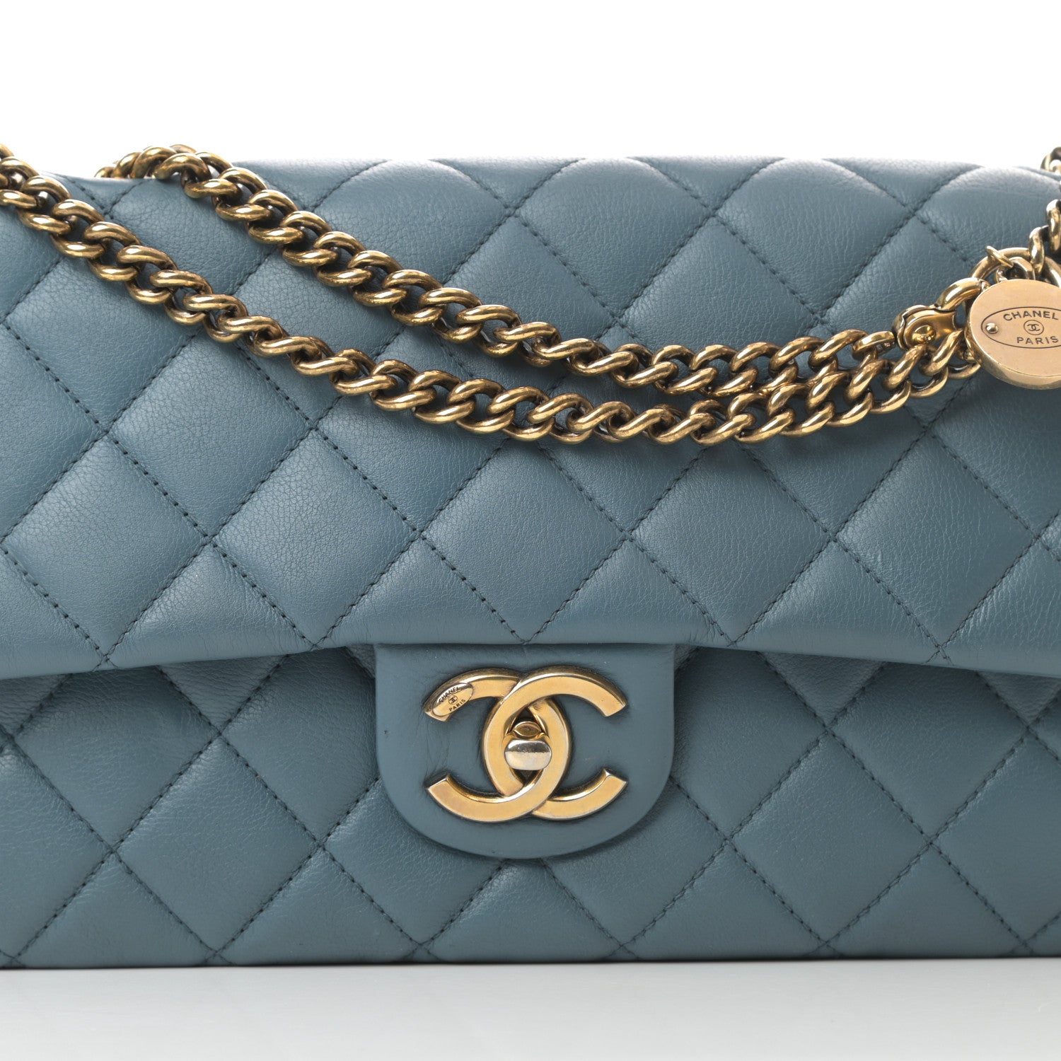 Chanel Calfskin Quilted Medium CC Crown Flap Blue 8 of 14
