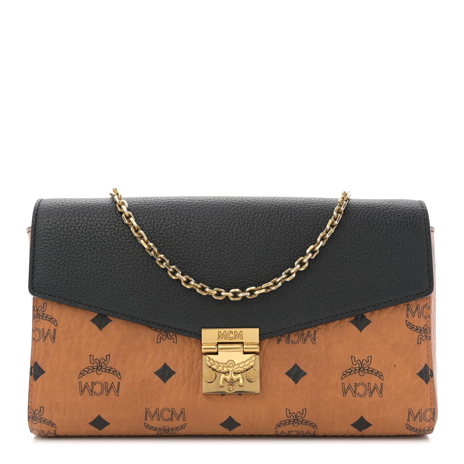 MCM Visetos Calfskin Millie Wallet on Chain Cognac Black 1 of 10