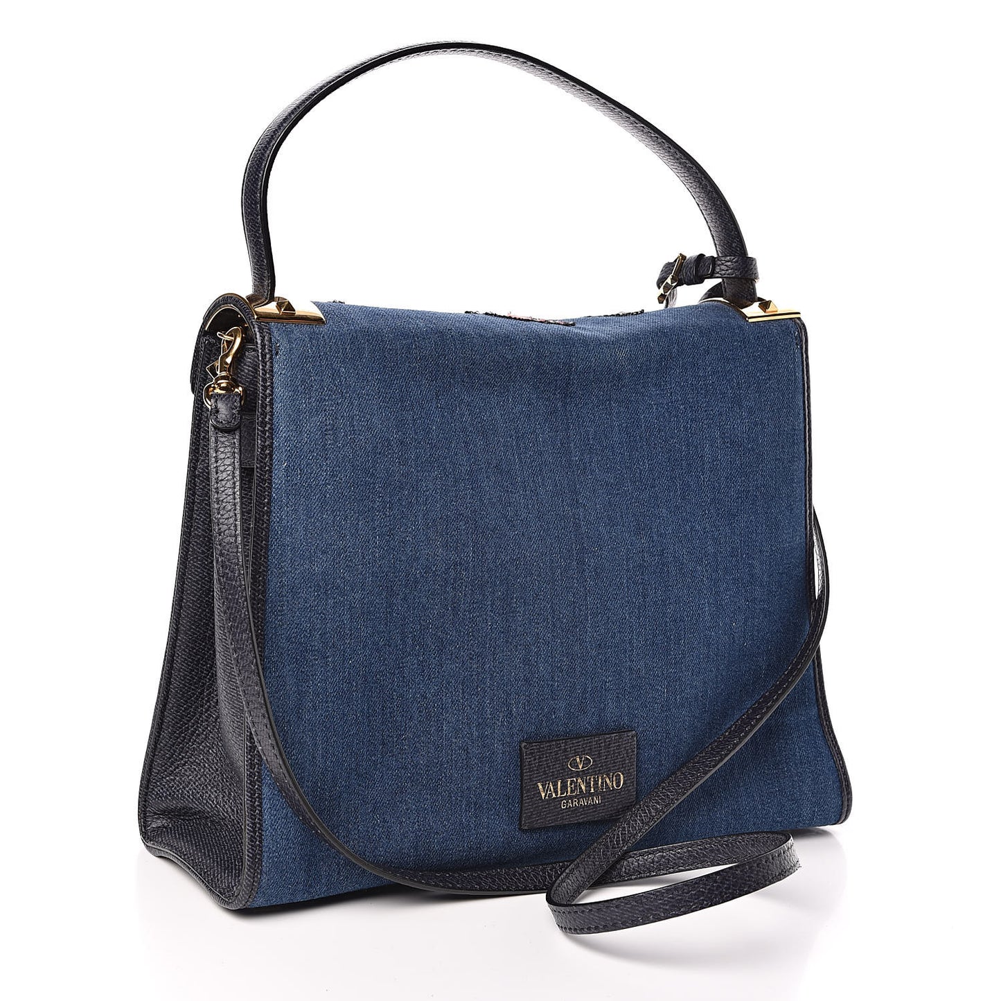 Denim Butterfly Embroidered My Rockstud Frame Bag Light Denim Multicolor