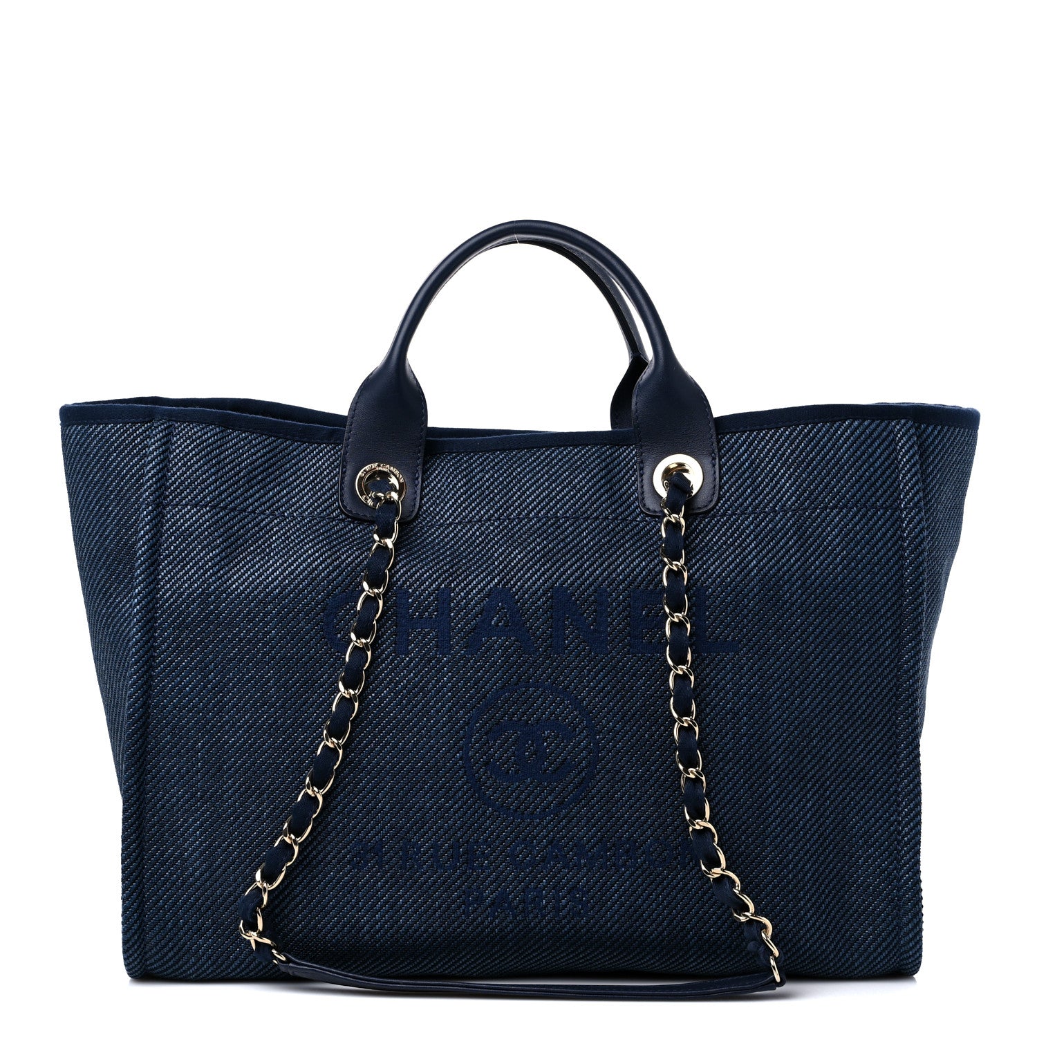 Chanel Mixed Fibers Calfskin Medium Deauville Tote Navy Blue 1 of 11