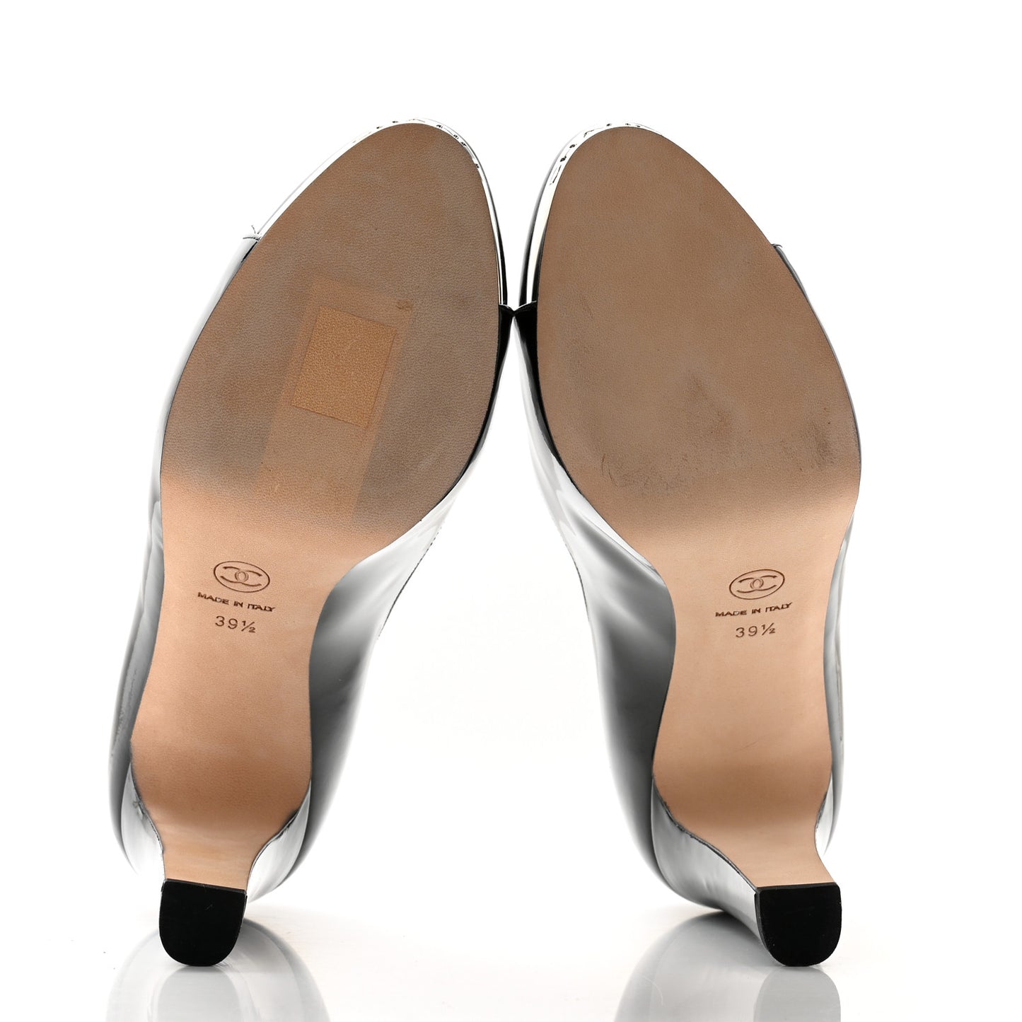Patent Silver Cap Toe CC Pumps 39.5 Black