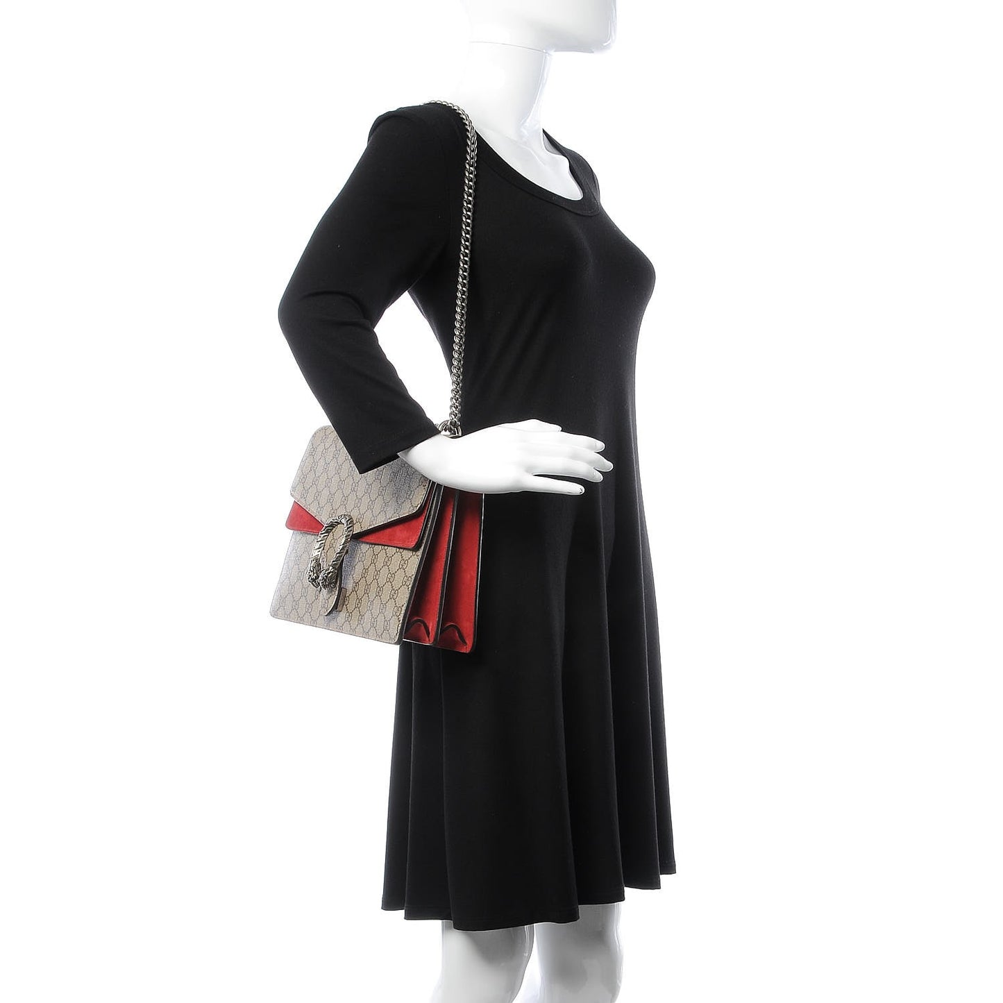 GG Supreme Monogram Suede Cudu Medium Dionysus Shoulder Bag Beige Ebony Vulcanic Red