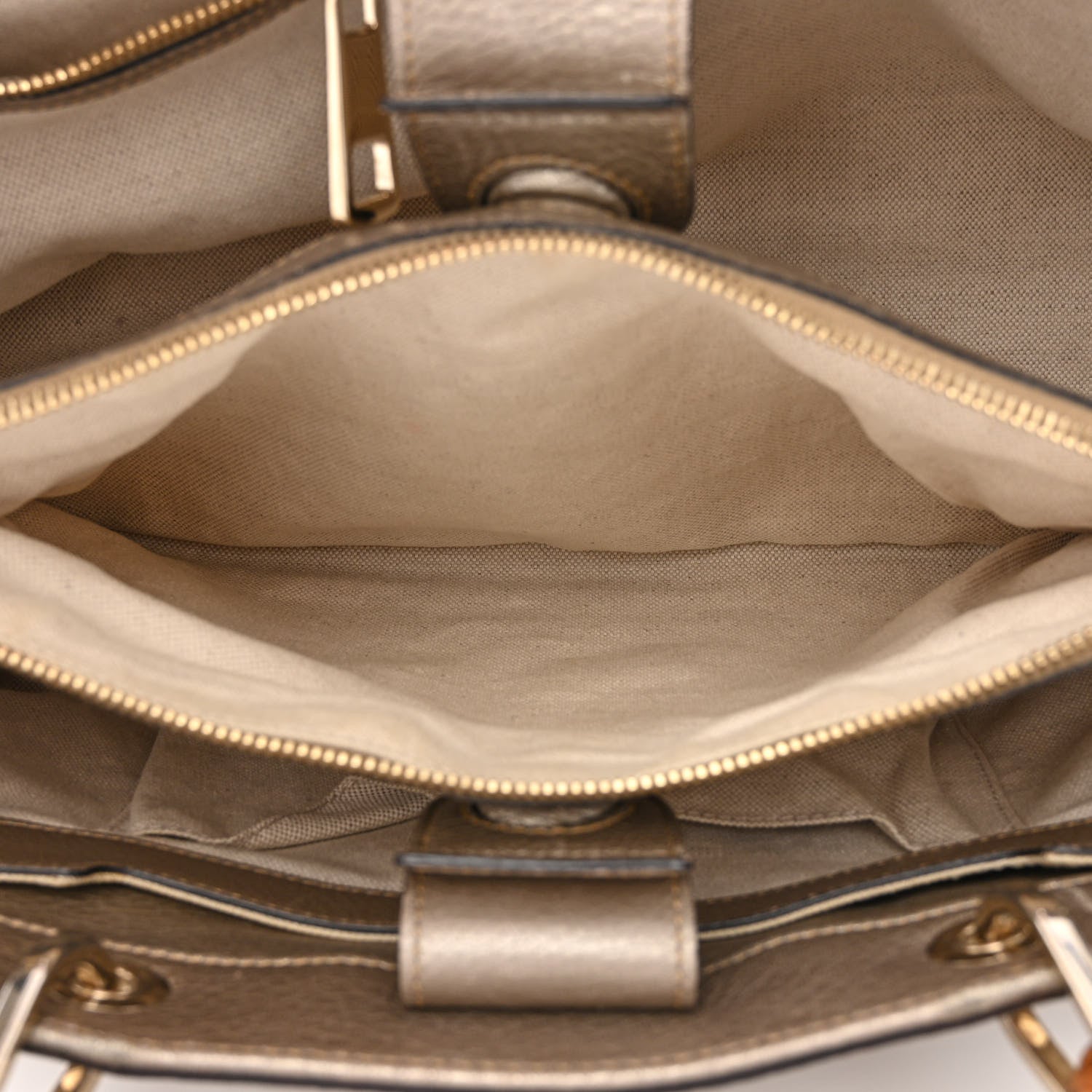 Gucci Metallic Pebbled Calfskin Medium Bamboo Shopper Tote Golden Beige 6 of 16