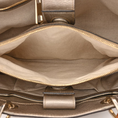 Gucci Metallic Pebbled Calfskin Medium Bamboo Shopper Tote Golden Beige 6 of 16