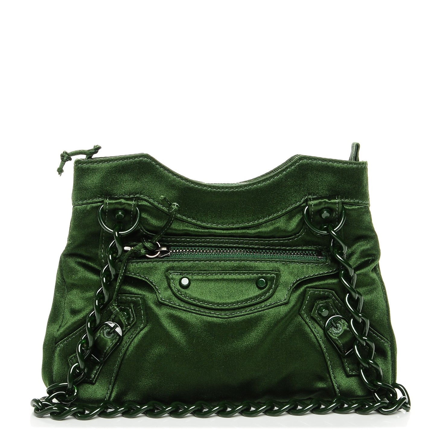 Satin Enamel Classique Chain Shoulder Bag Green
