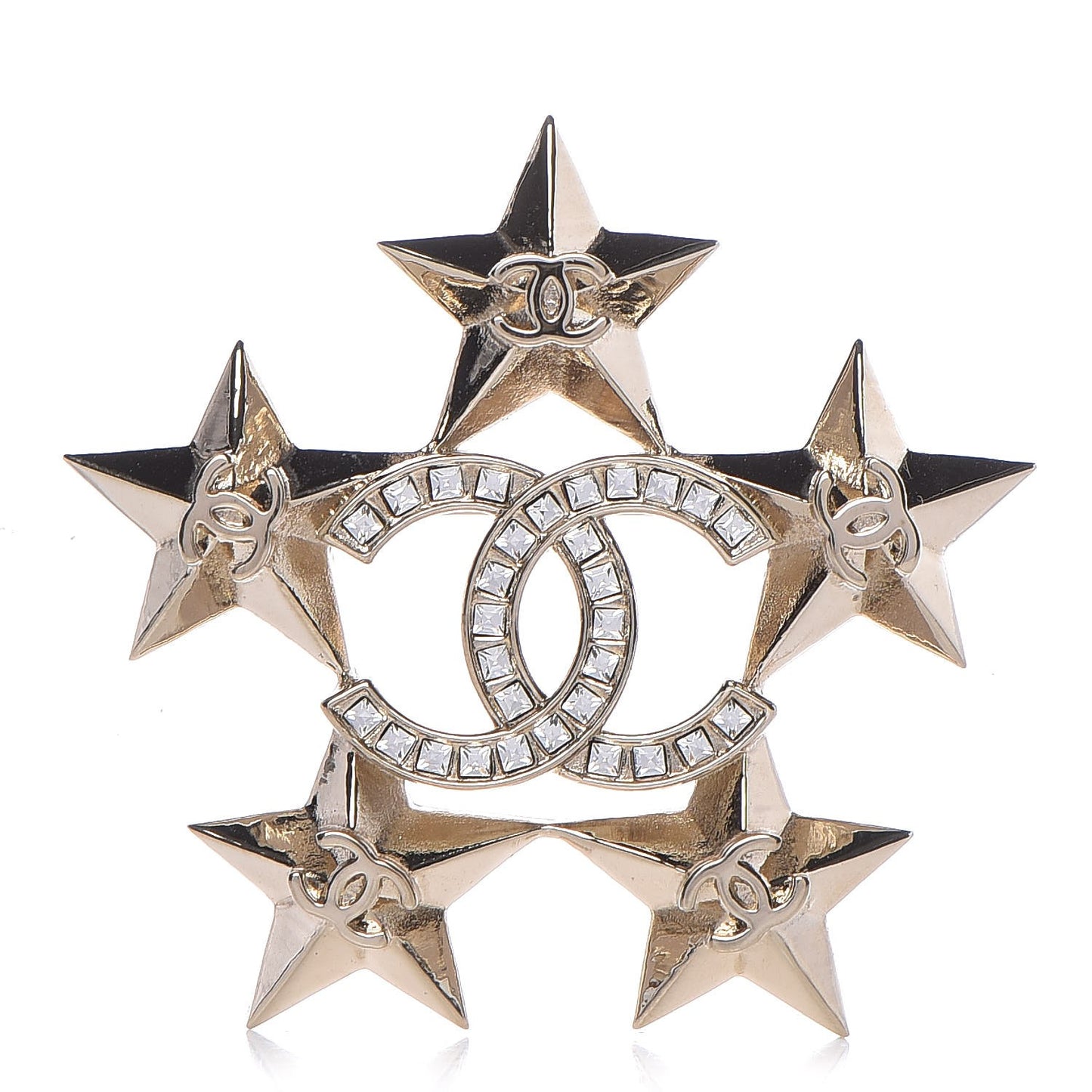 Baguette Crystal CC Star Brooch Gold
