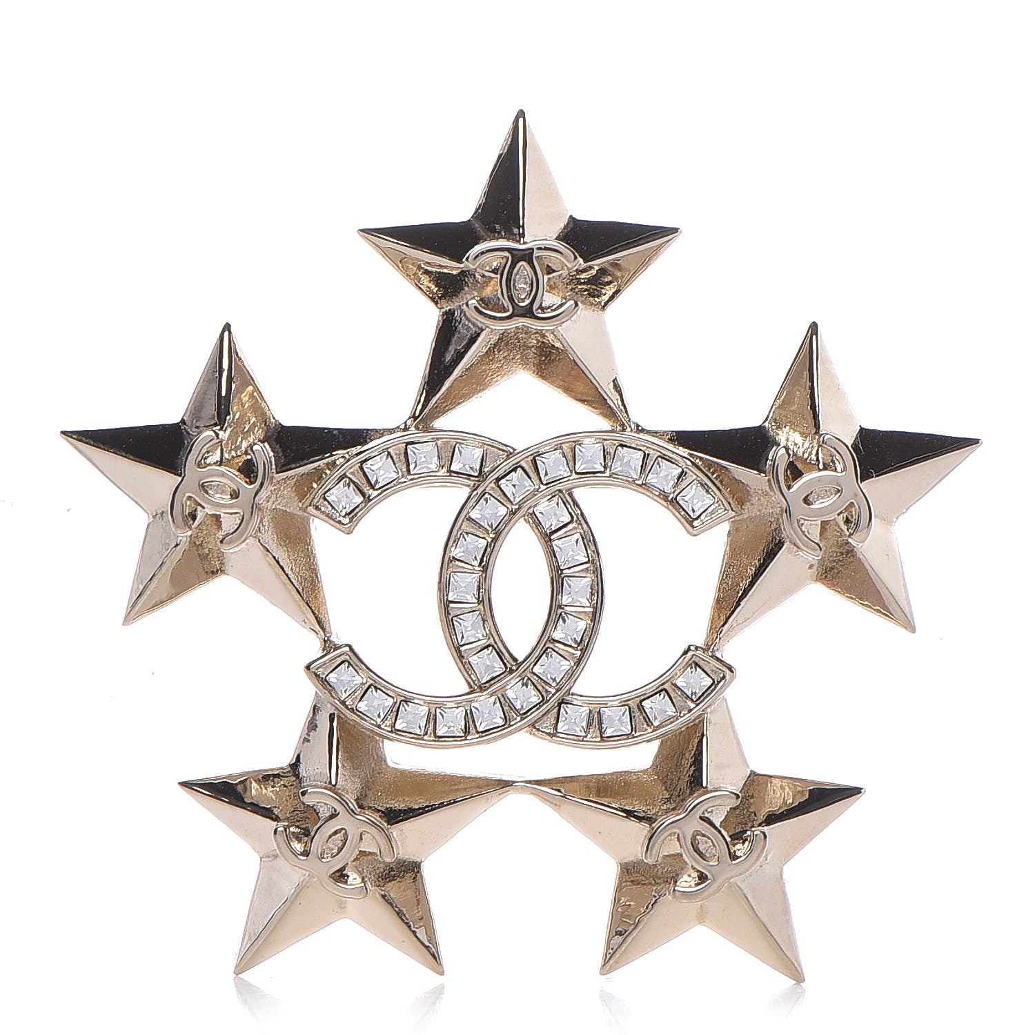 Chanel Baguette Crystal CC Star Brooch Gold 1 of 5