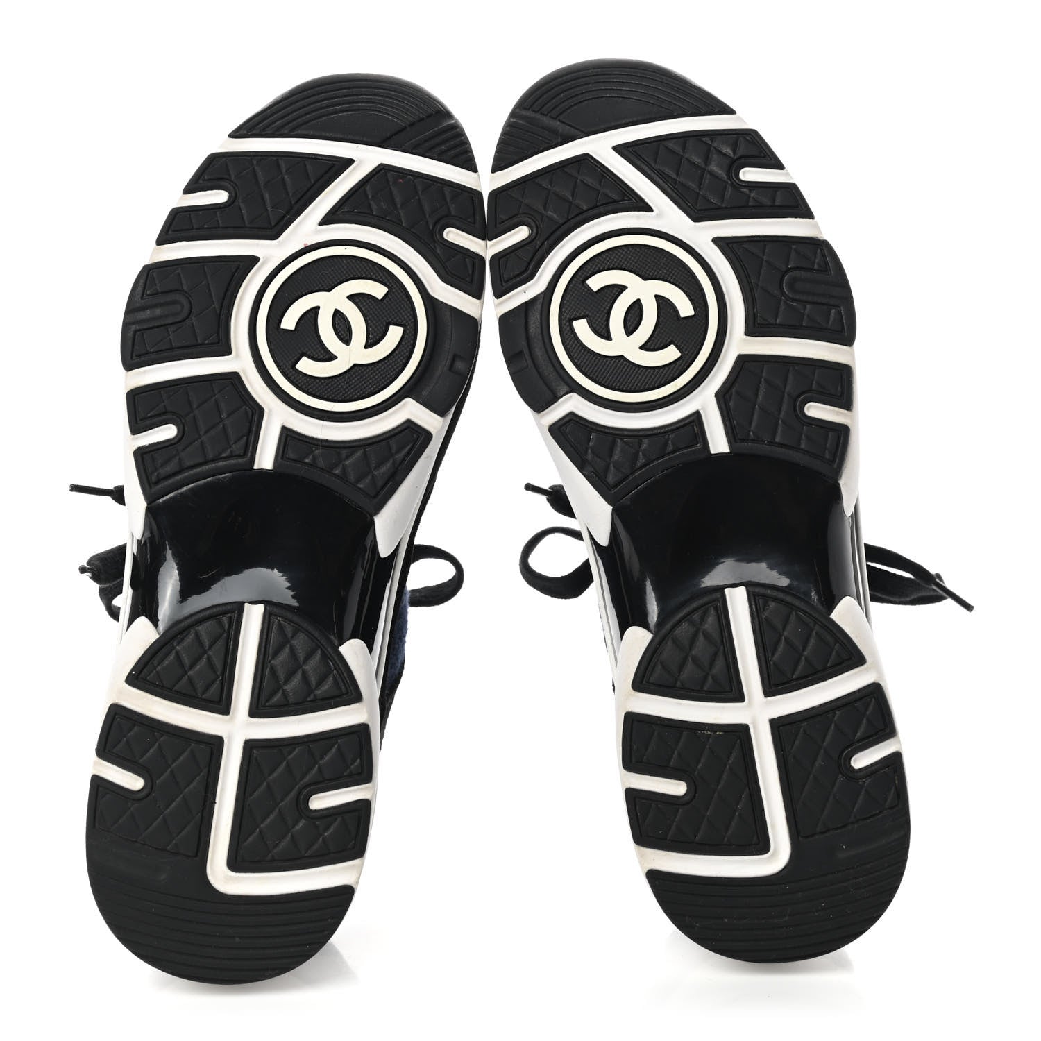 Chanel Fabric Suede Calfskin Stretch CC Sneakers 40 Blue Black 5 of 7