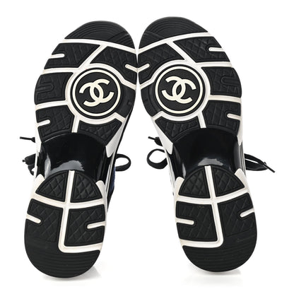 Chanel Fabric Suede Calfskin Stretch CC Sneakers 40 Blue Black 5 of 7
