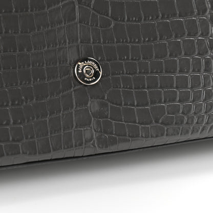 Saint Laurent Calfskin Crocodile Embossed Medium Classic Monogram Kate Tassel Satchel Storm 10 of 11