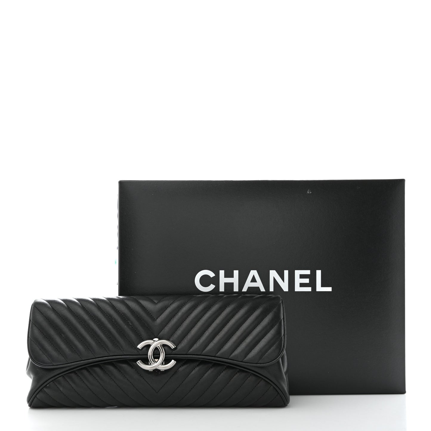 Lambskin Chevron Evening Clutch Black