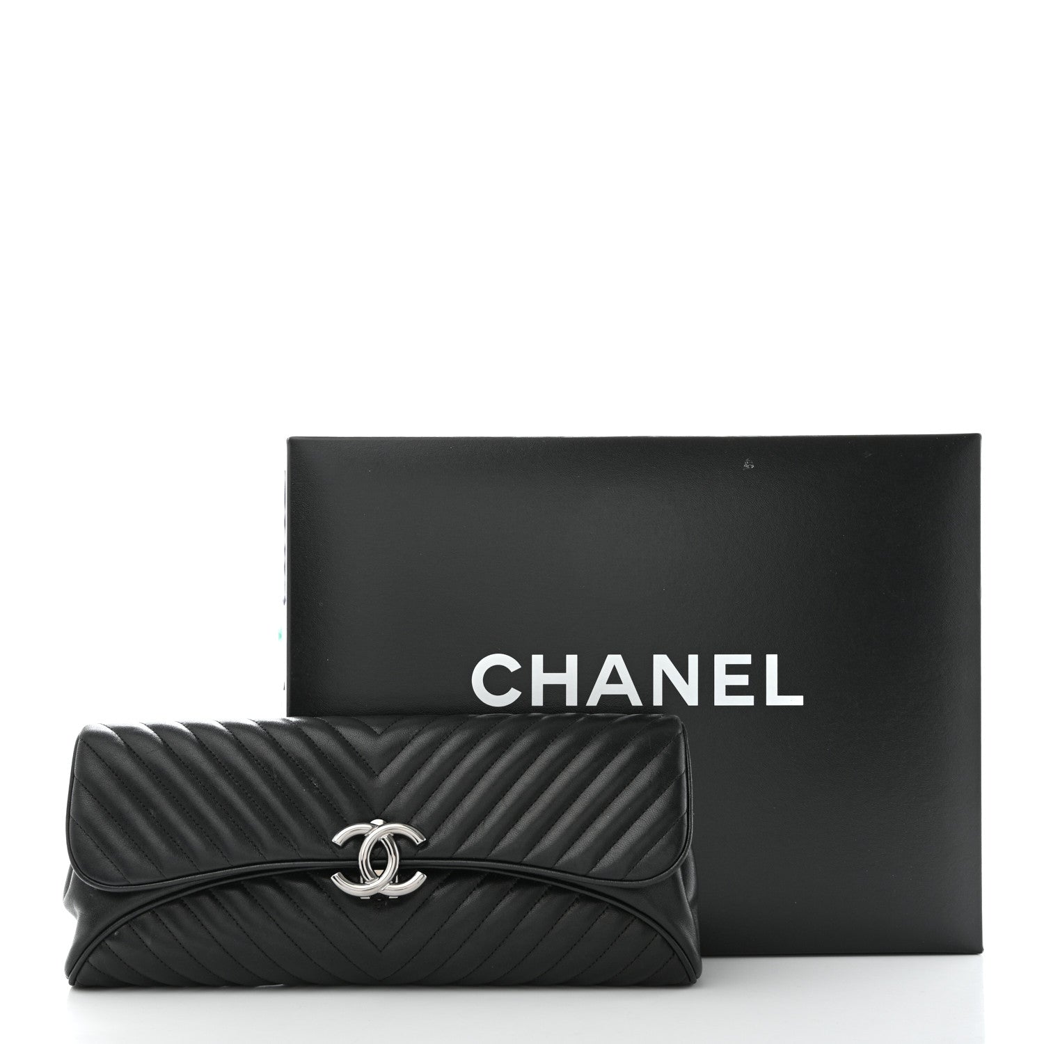 Chanel Lambskin Chevron Evening Clutch Black 13 of 13