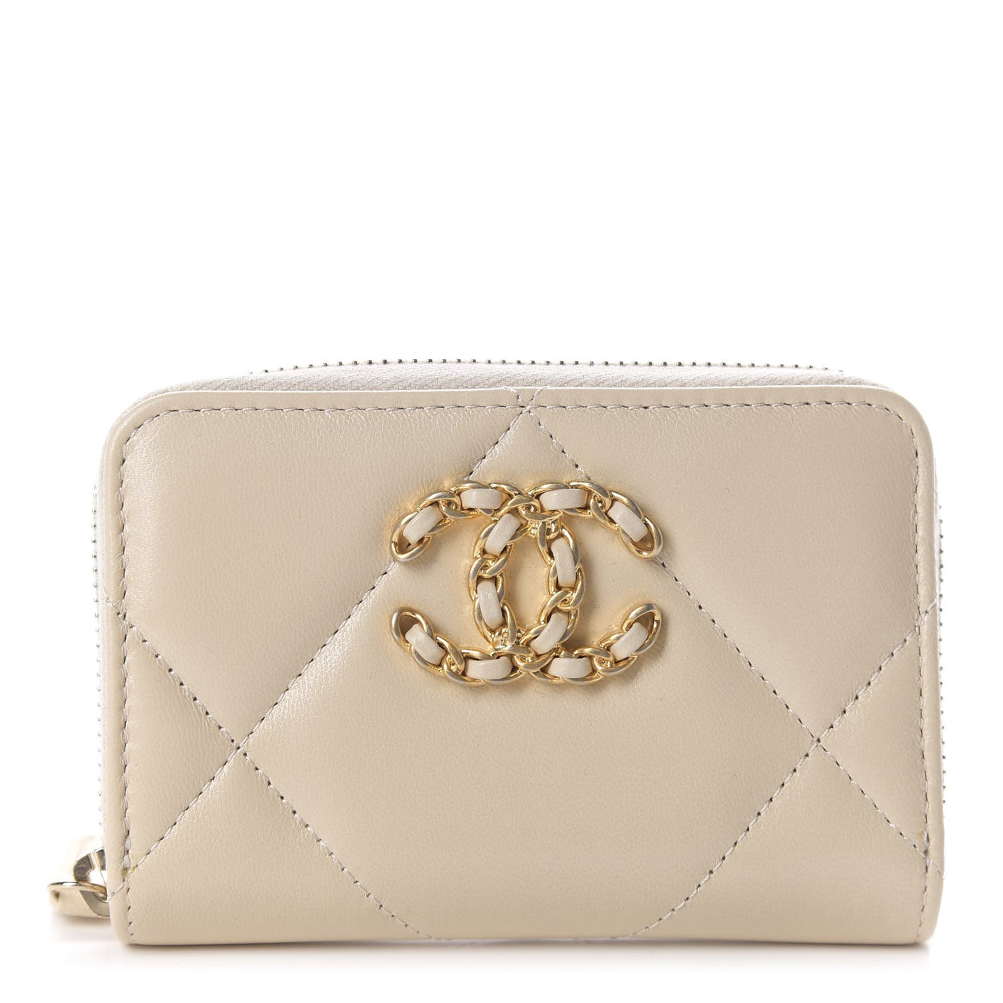Lambskin Quilted 19 Zip Around Coin Purse Wallet Beige