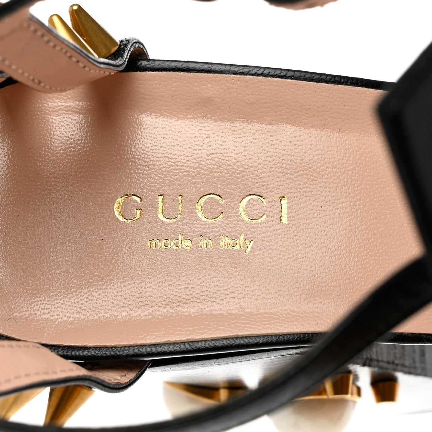 Kid Leather Studded Kendall Sandals 40.5 Black Gold