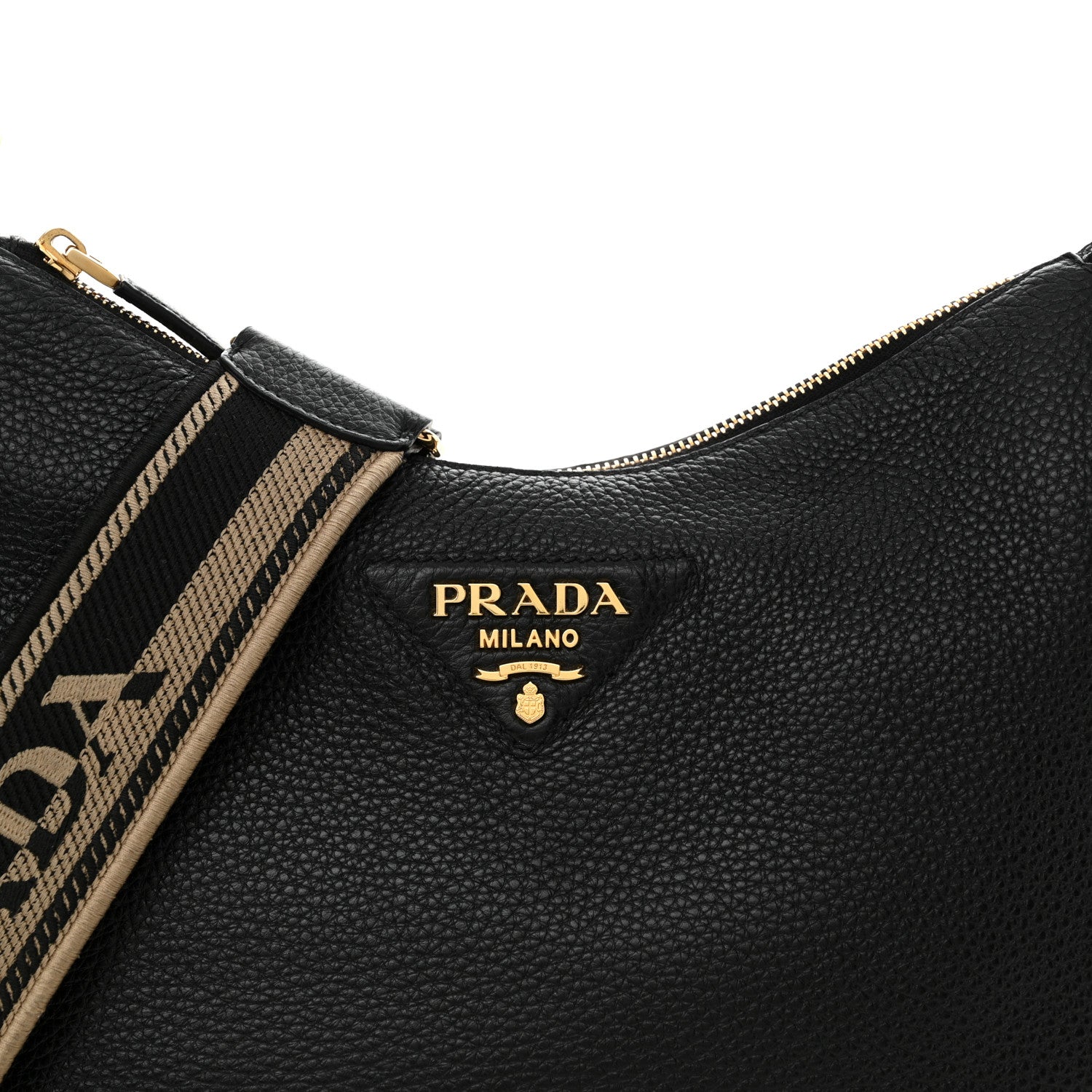 Prada Vitello Daino Soft Zippered Hobo Shoulder Bag Black 8 of 11
