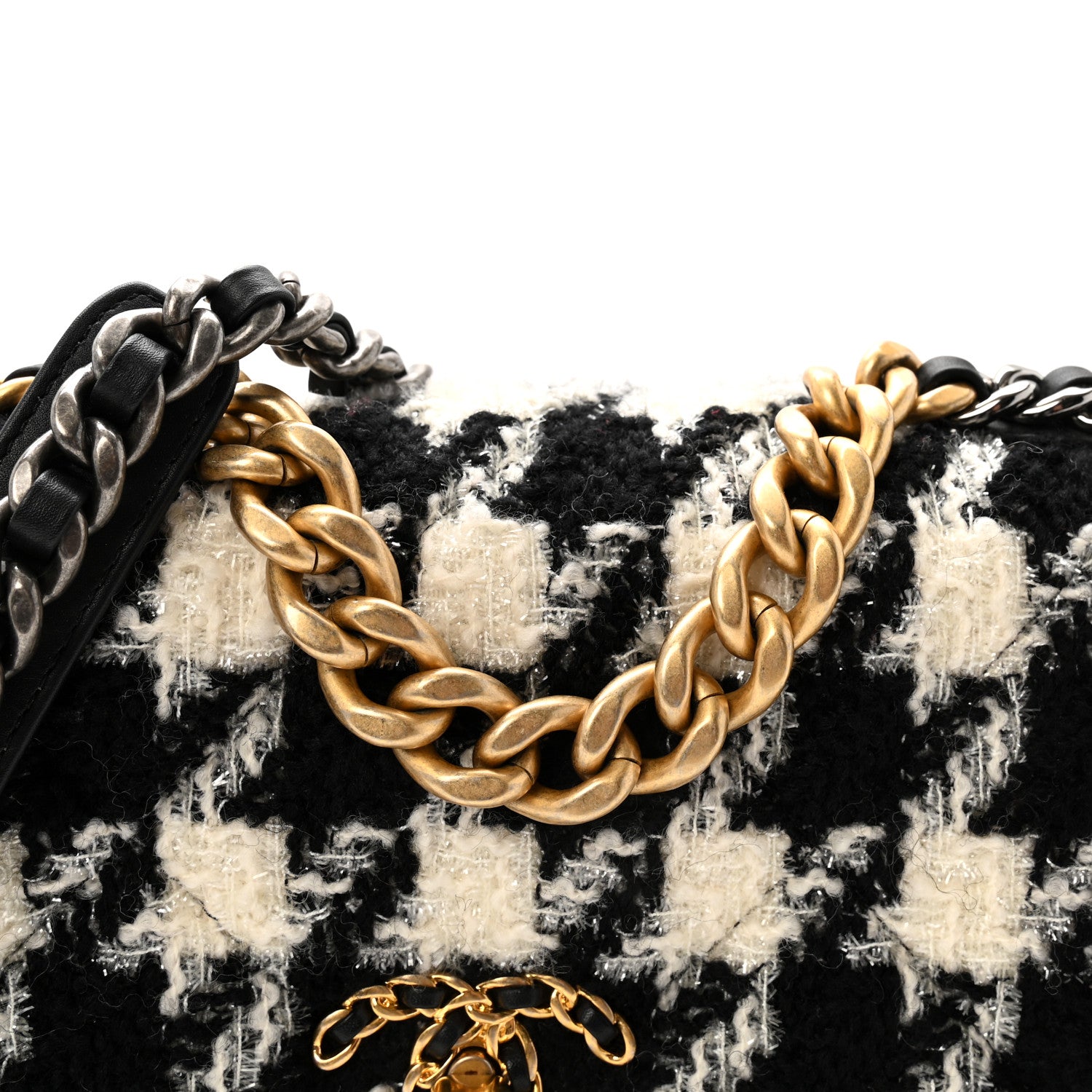 Chanel Tweed Quilted Medium Chanel 19 Flap Black Ecru White 8 of 10