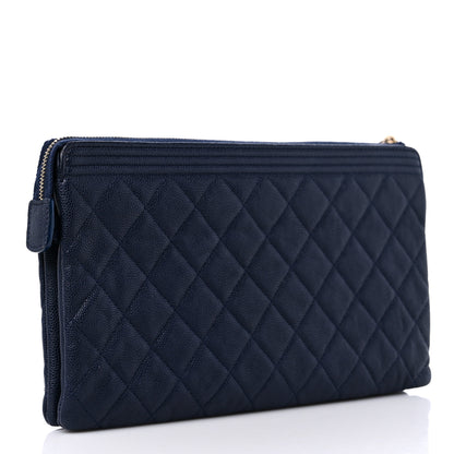 Chanel Caviar Quilted Small Zipped Boy Pouch Navy 3 of 10