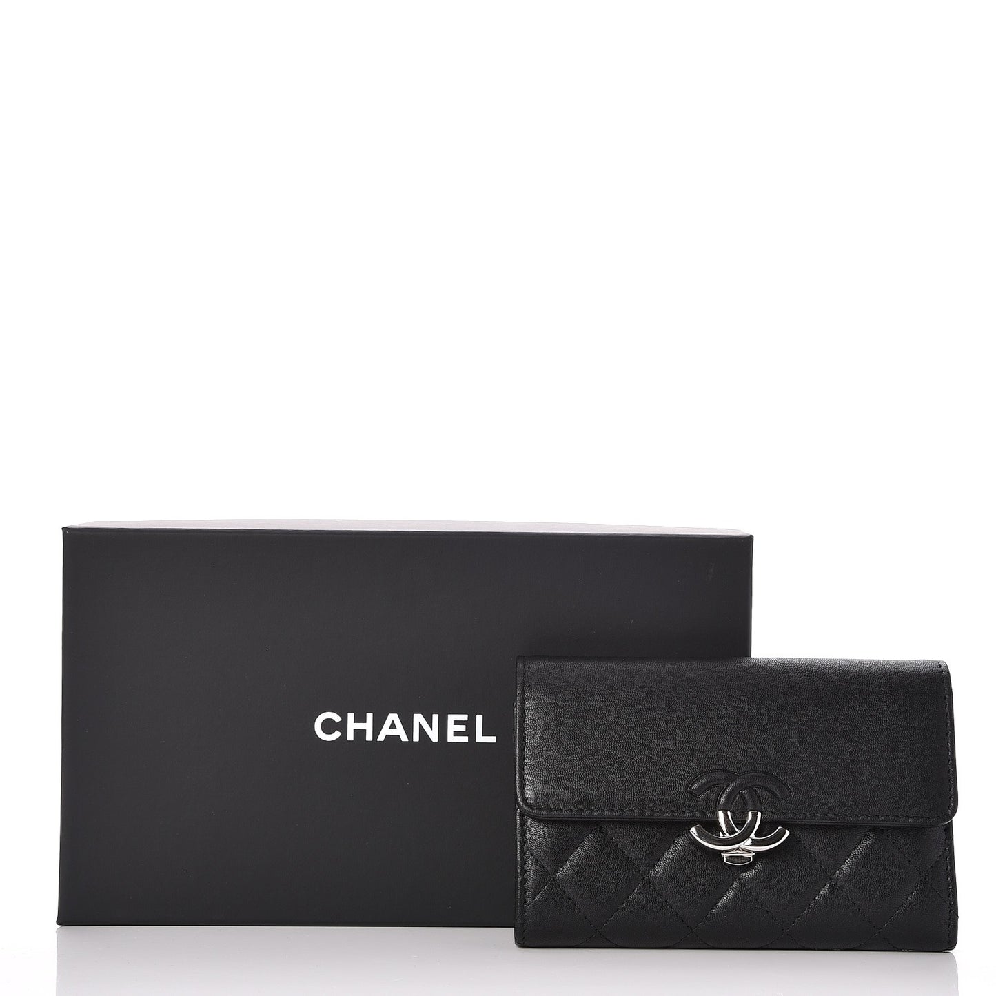 Lambskin Quilted Small Flap Wallet Black