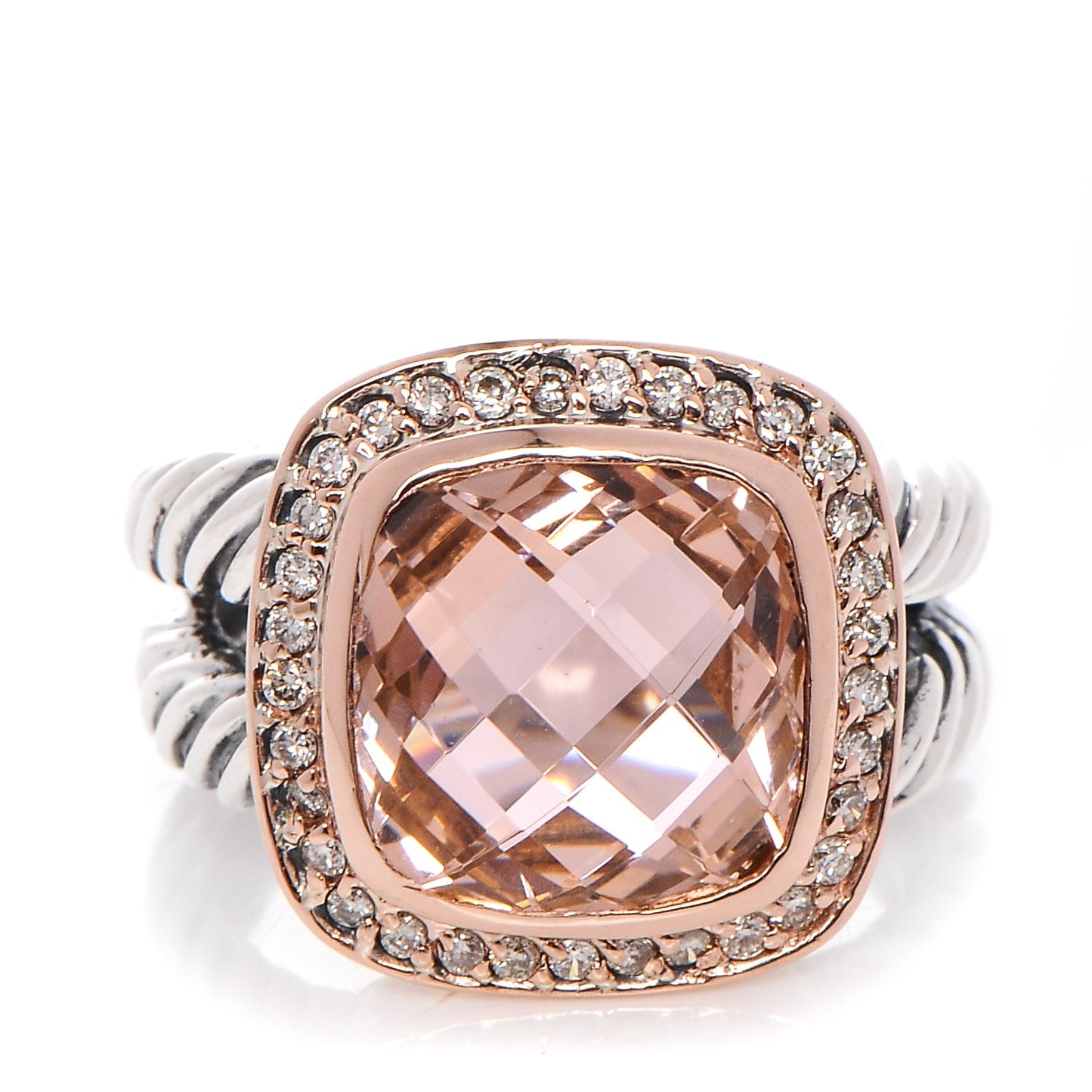 Sterling Silver Rose Gold Diamond Morganite 11mm Albion Ring 53 6.5