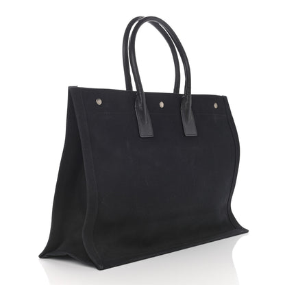 Saint Laurent Linen Calfskin Rive Gauche Tote Black 3 of 17