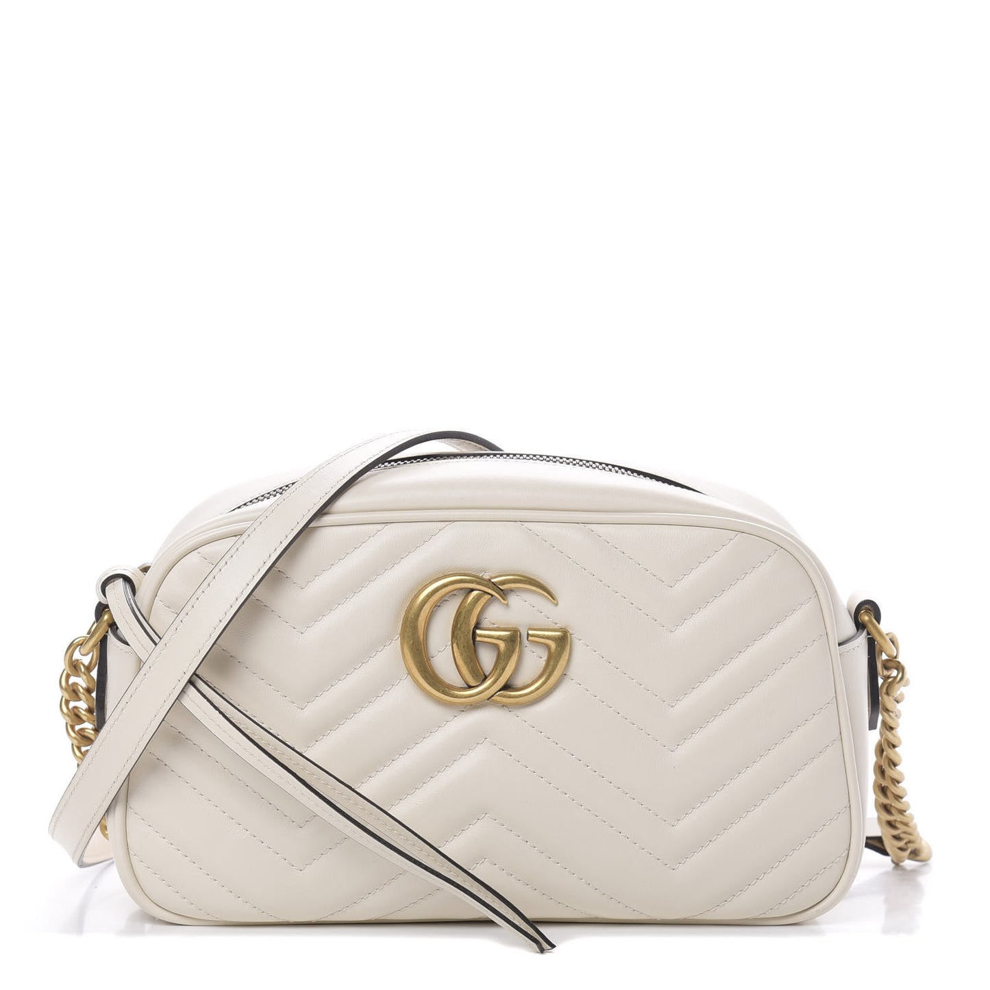 Calfskin Matelasse Small GG Marmont Chain Shoulder Bag White