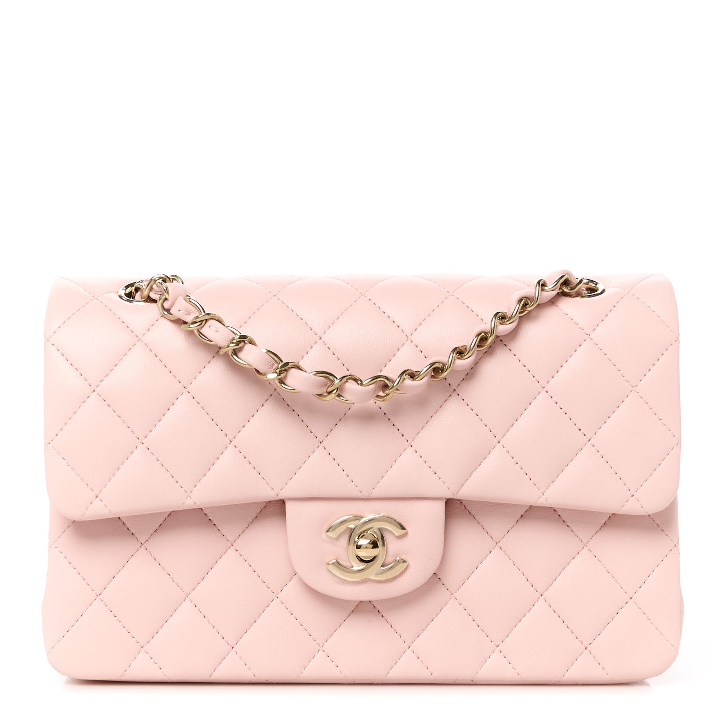 Lambskin Quilted Small Double Flap Light Pink