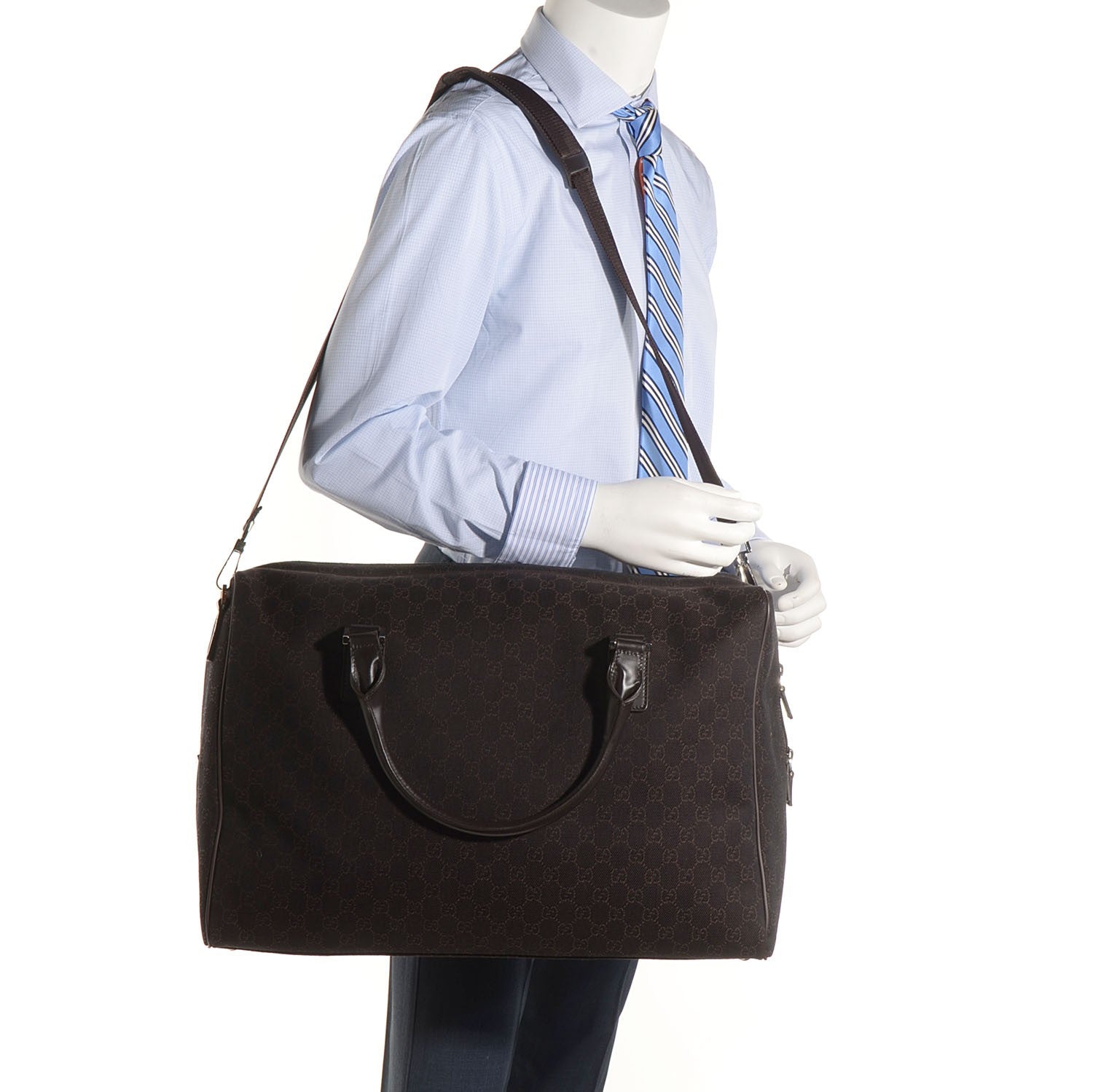 Gucci Denim Monogram Large Carry On Duffle Dark Brown 2 of 7