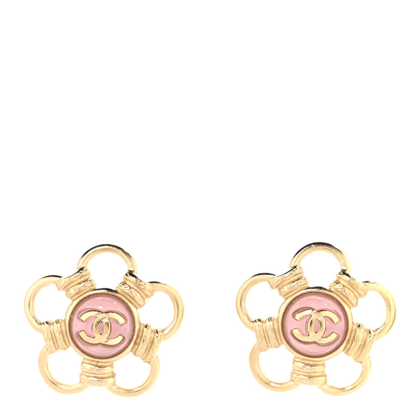 Resin CC Flower Earrings Gold Pink