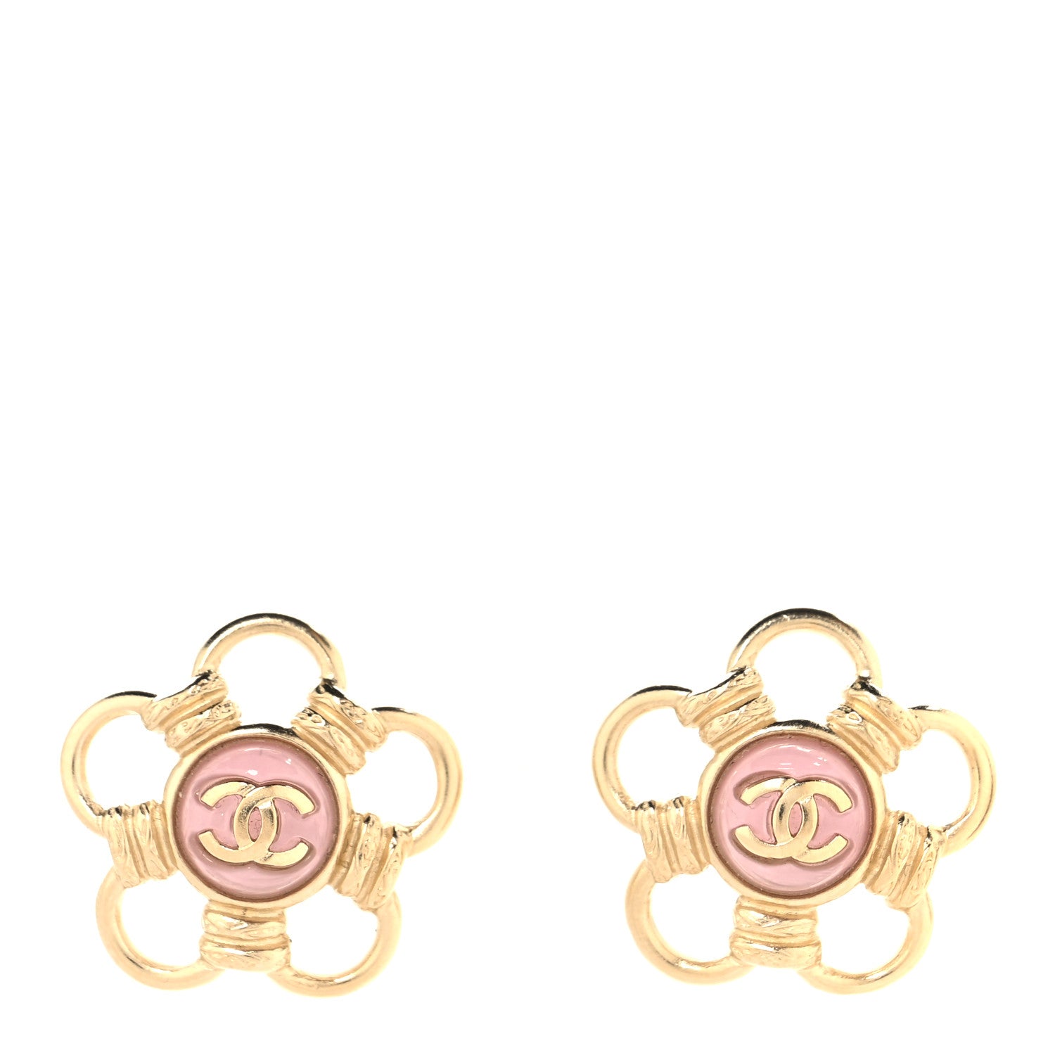 Chanel Resin CC Flower Earrings Gold Pink 1 of 5