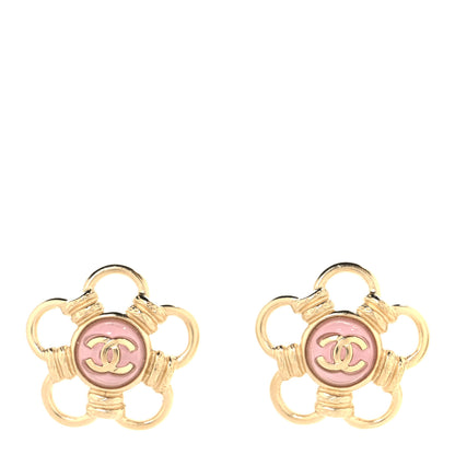 Chanel Resin CC Flower Earrings Gold Pink 1 of 5