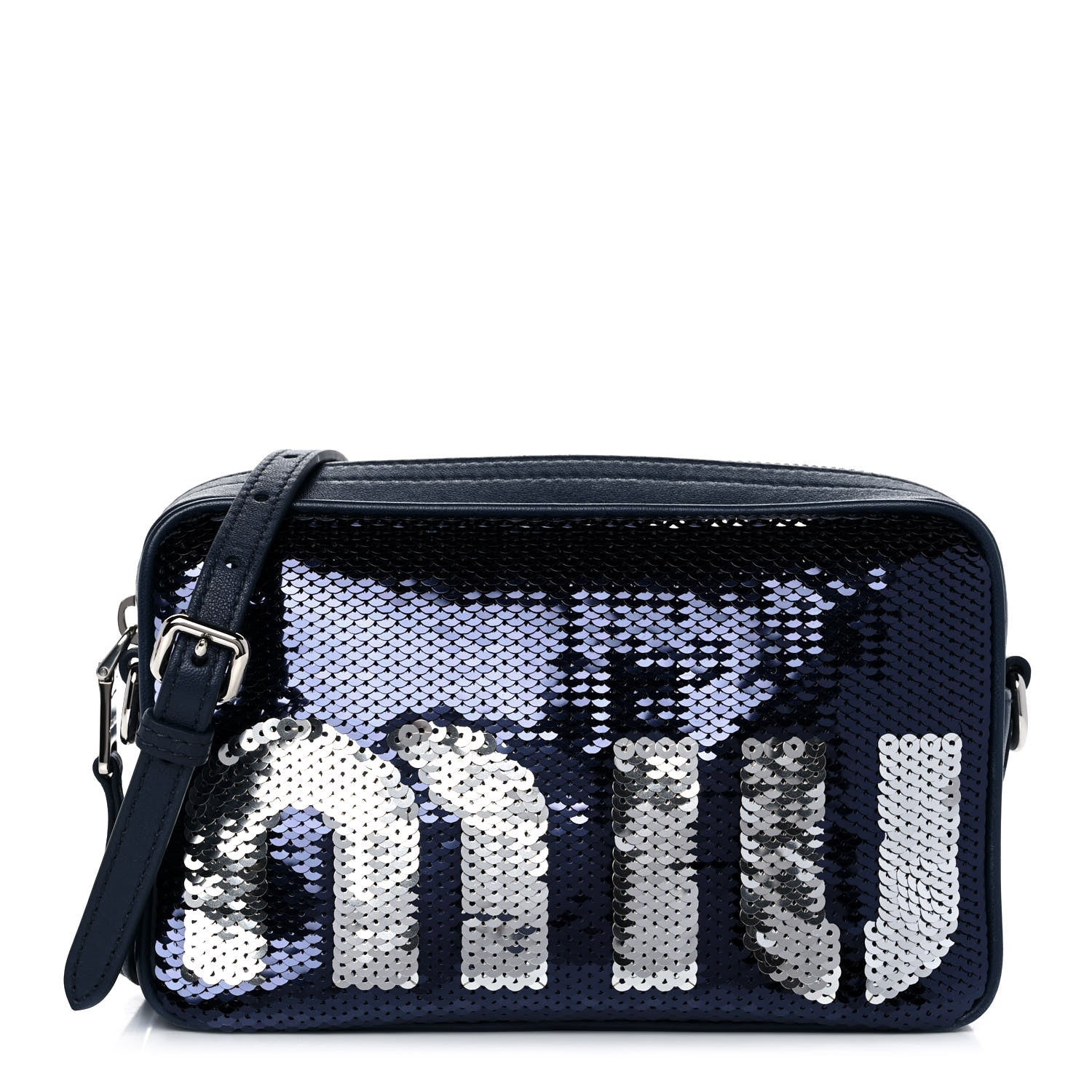 Miu Miu Paillettes Sequin Logo Camera Bag Bleu 1 of 11