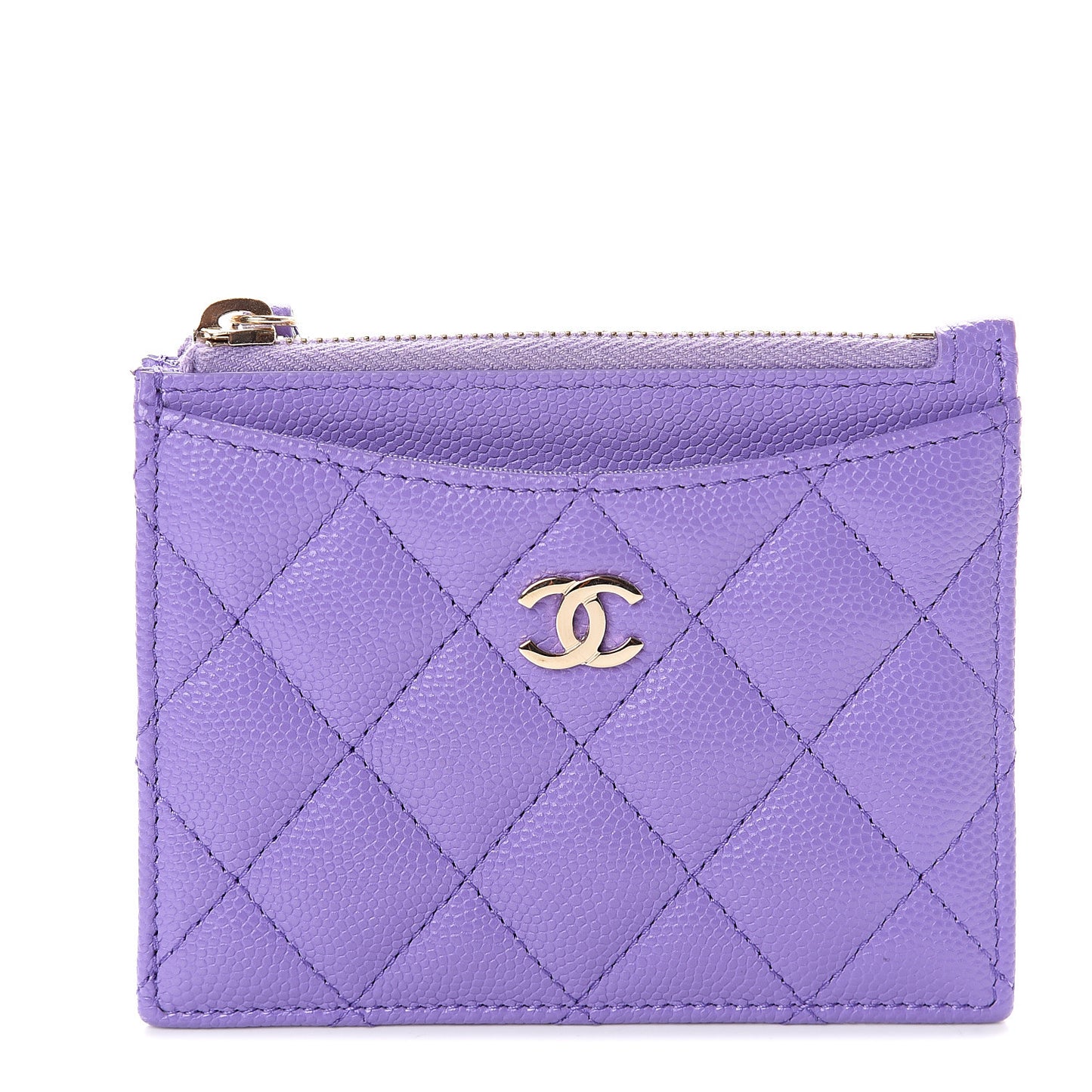 Caviar Quilted CC Zip Card Holder Purple