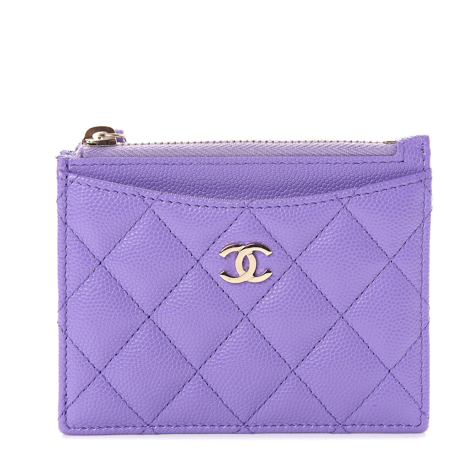 Chanel Caviar Quilted CC Zip Card Holder Purple 1 of 6