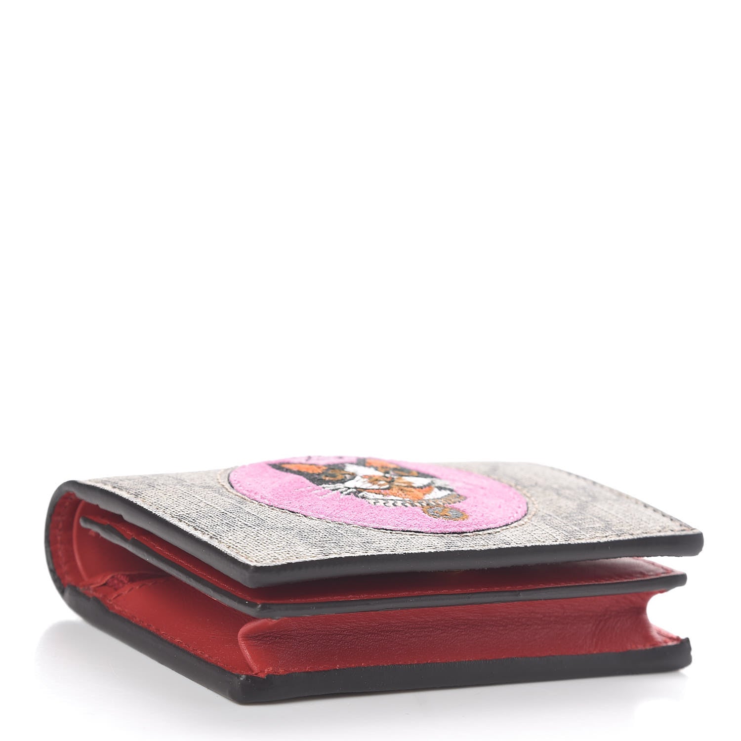 Gucci GG Supreme Monogram Bosco Patch Card Case Wallet Beige Malva Hibiscus Red 4 of 8